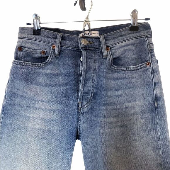 RE/DONE Stove Pipe High Rise Straight Leg Jeans LivedLight Wash - Size 26 - Picture 11 of 14